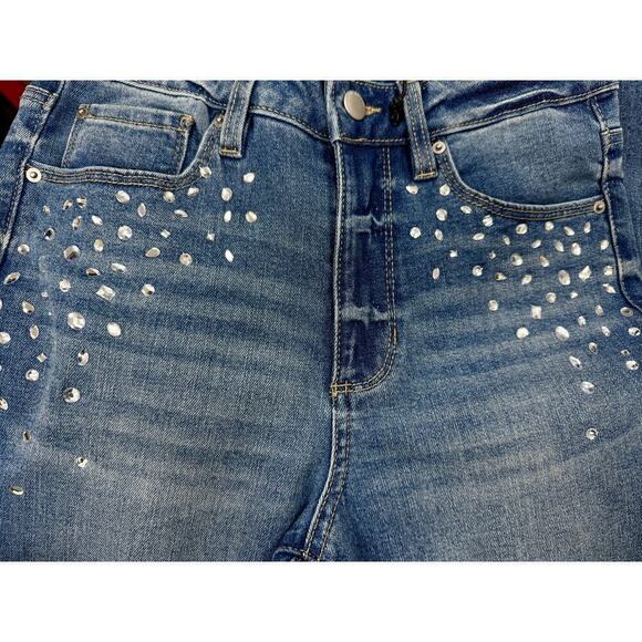 NWT Blue Revival Recycled Denim Teresa Crystal Studs Straight Ankle Jean 27x27 - Picture 3 of 7